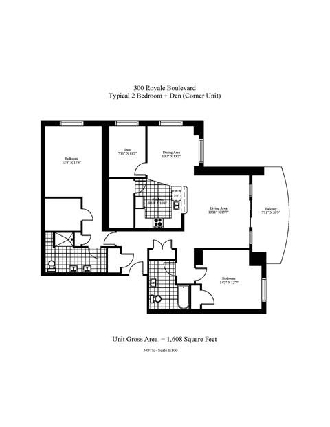 Floor plan for 2 beds, 2 baths, 1513 sqft